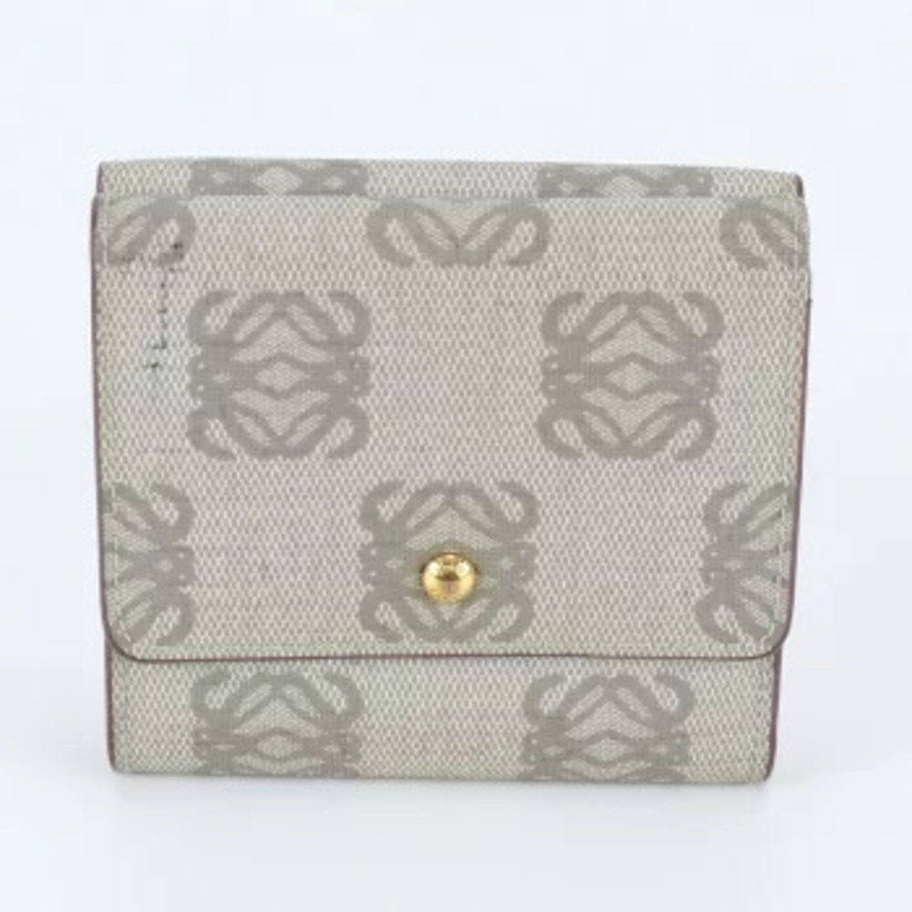 Loewe Anagram Leather Trifold Wallet Compact Beige Tan